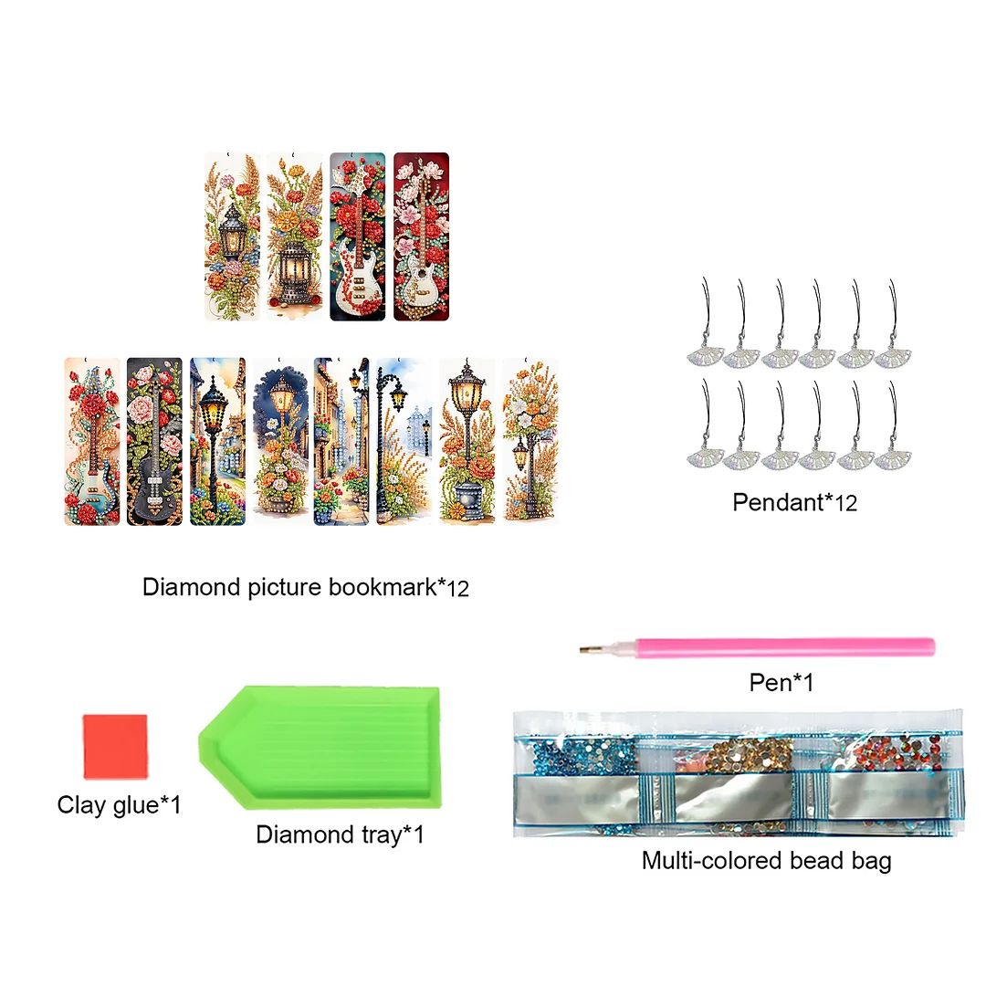 12Pcs Flower Scenery DIY Diamond Painting Bookmarks for Reading Enthusiasts