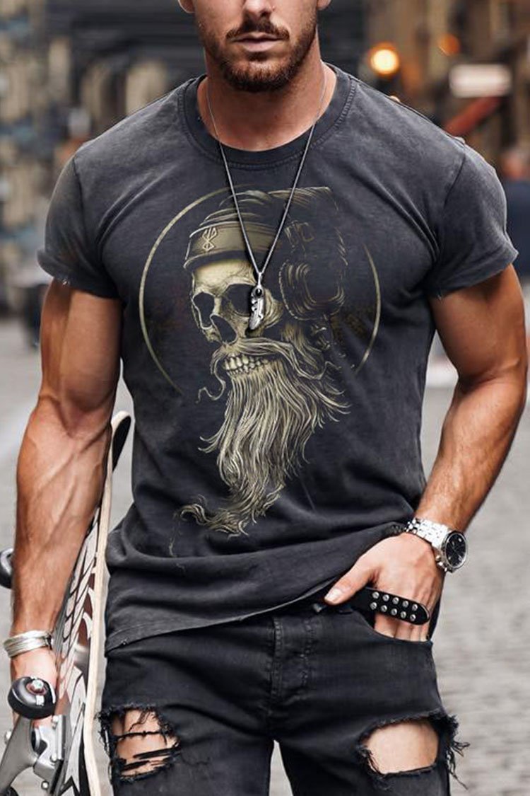 Men's Casual Stretch Skull Short Sleeve T-Shirt