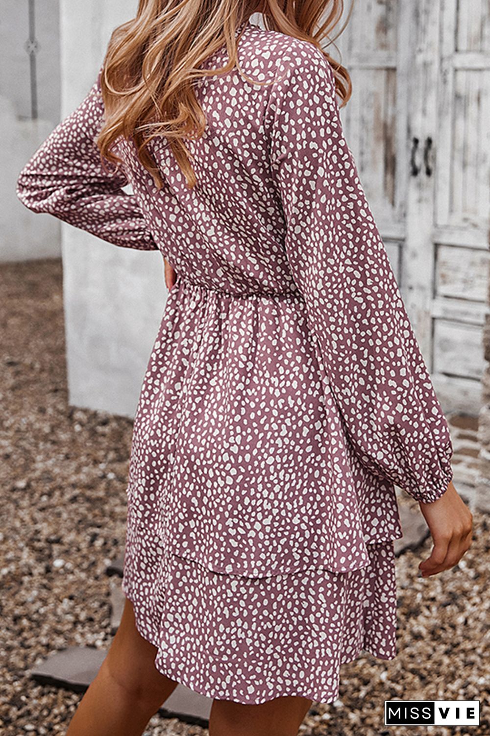 Elegant Print Split Joint Frenulum V Neck A Line Dresses