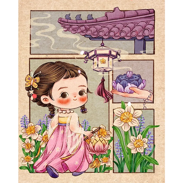 【DIY Brand】Little Girl With Ancient Style Rose Flower 11CT Stamped Cross Stitch 40*50CM