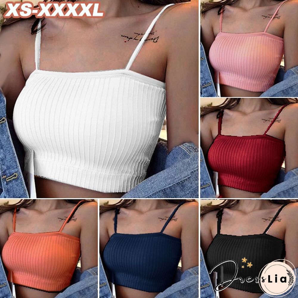 Fashion Womens Sleeveless Striped Bra Padded Tank Tops Spaghetti strap bralette crop top