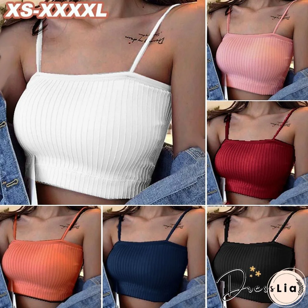 Fashion Women's Sleeveless Striped Bra Padded Tank Tops Spaghetti Strap Bralette Crop Top Tube Bras Plus size XS-XXXXL