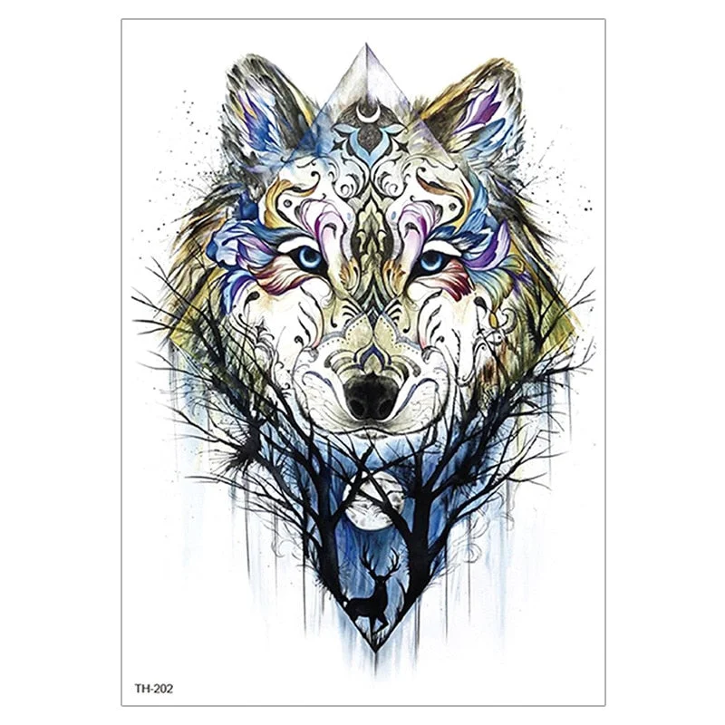 Waterproof TemporaryTattoo Sticker For Men Women Tiger Wolf Death Skull Temporary Tattoo Fake Henna Skeleton King Animal Tatoo