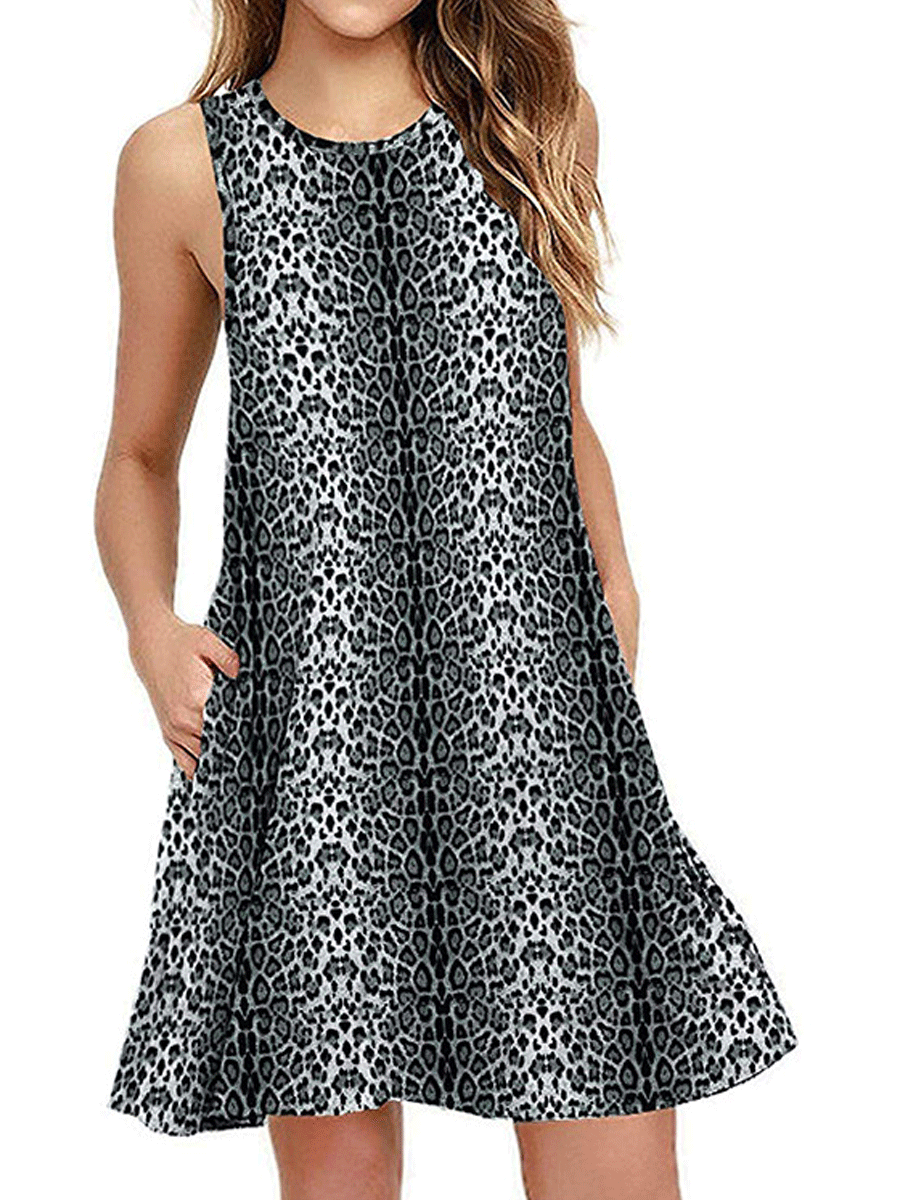 Leopard Print Pocket Vest Dress