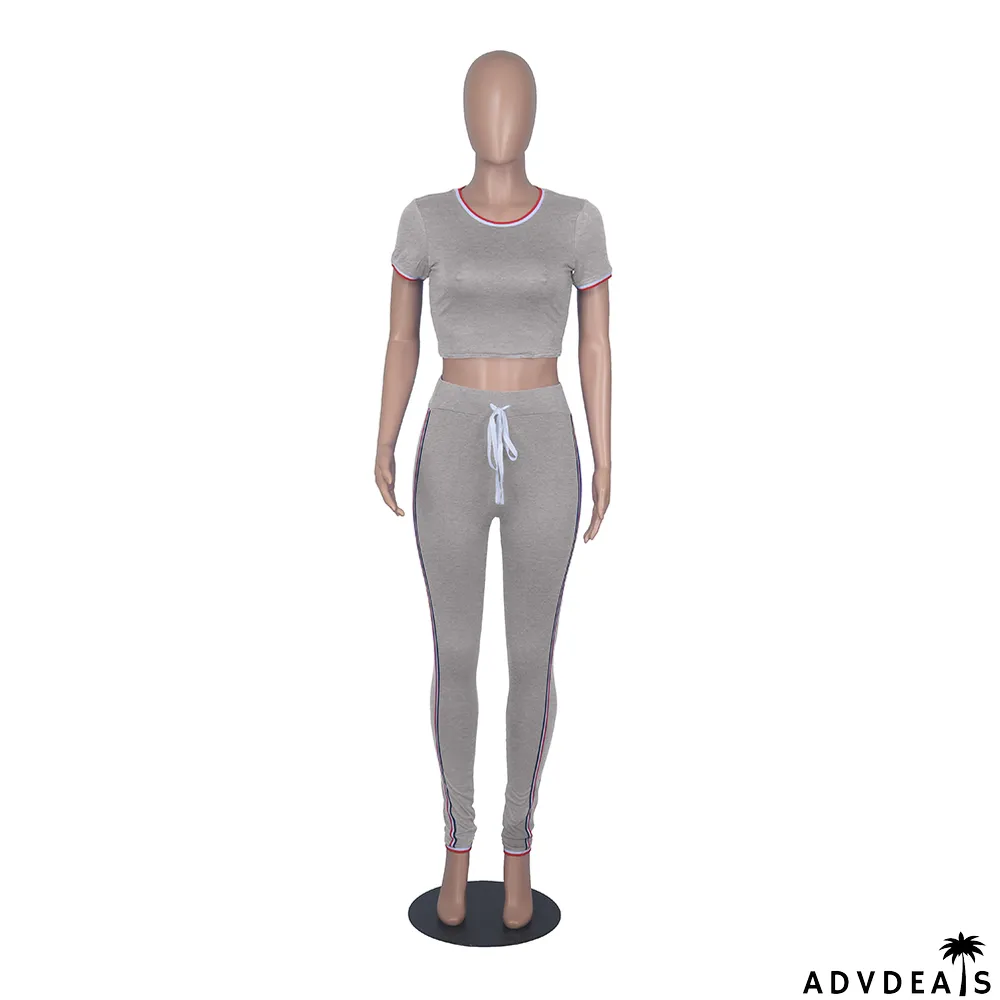 Summer 2PC Contrast Sexy Bodycon Crop Top and Pants Matching Set