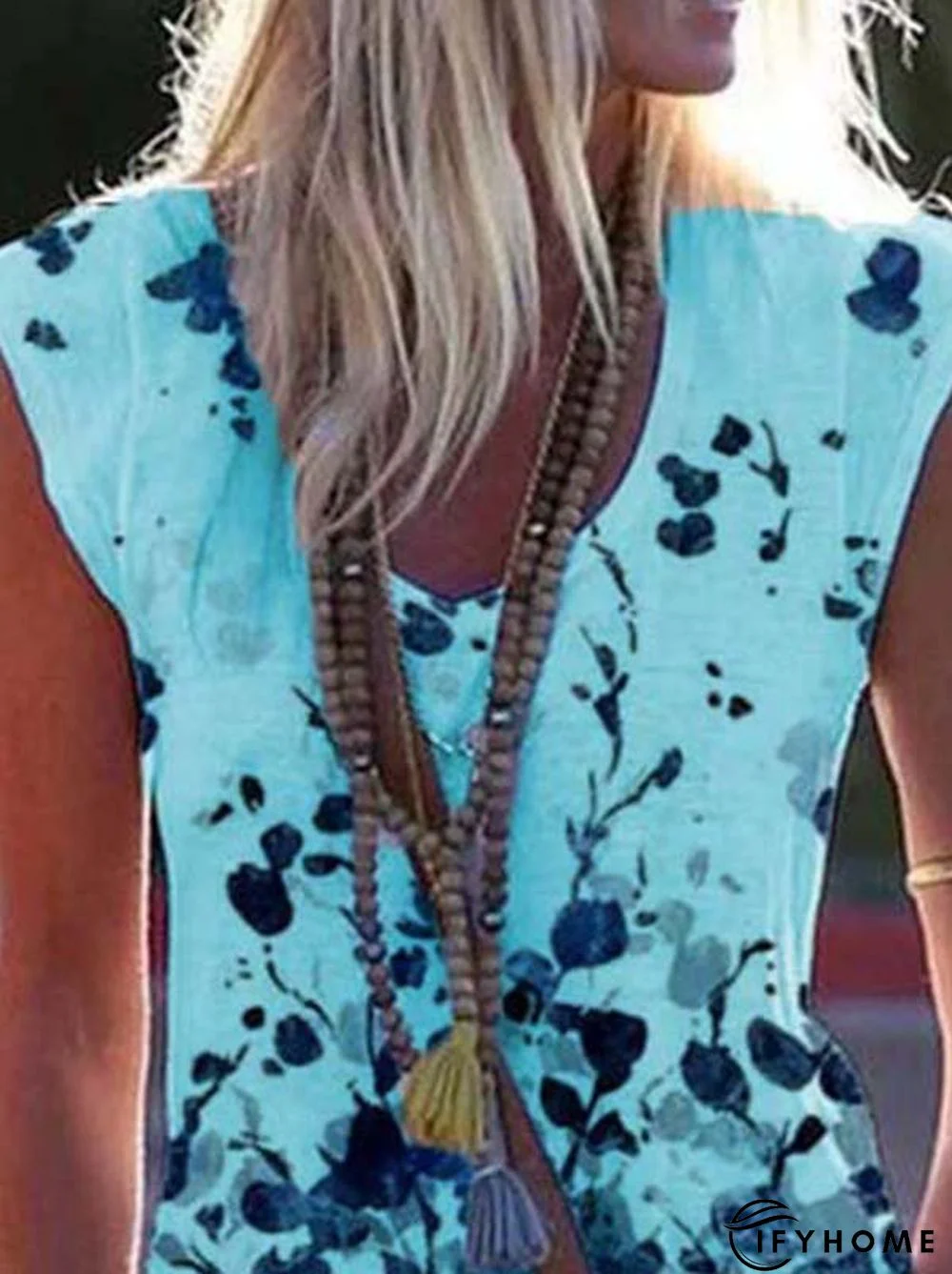 Floral-Print Cotton-Blend Casual V Neck Shirts & Tops | IFYHOME