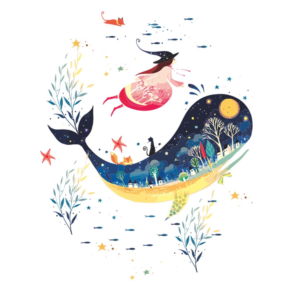 

Cute Cartoon Whale Sea World Pattern Kids Wall Nightstool Stickers Decor, 501 Original