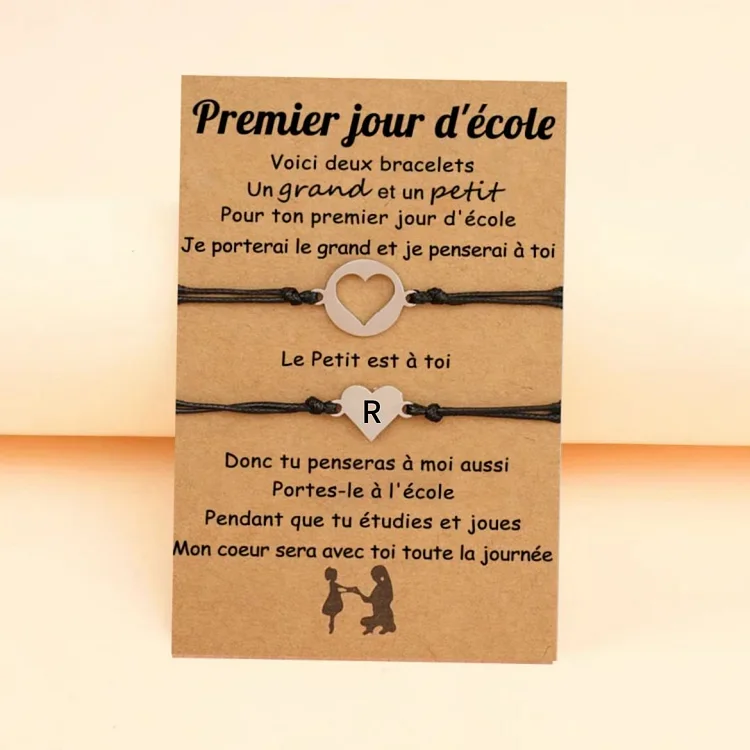 2PCS Ensemble de Bracelets Cœur 1 Lettre personnalisé- Cadeau Rentrée  Scolaire Premier jour d'école
