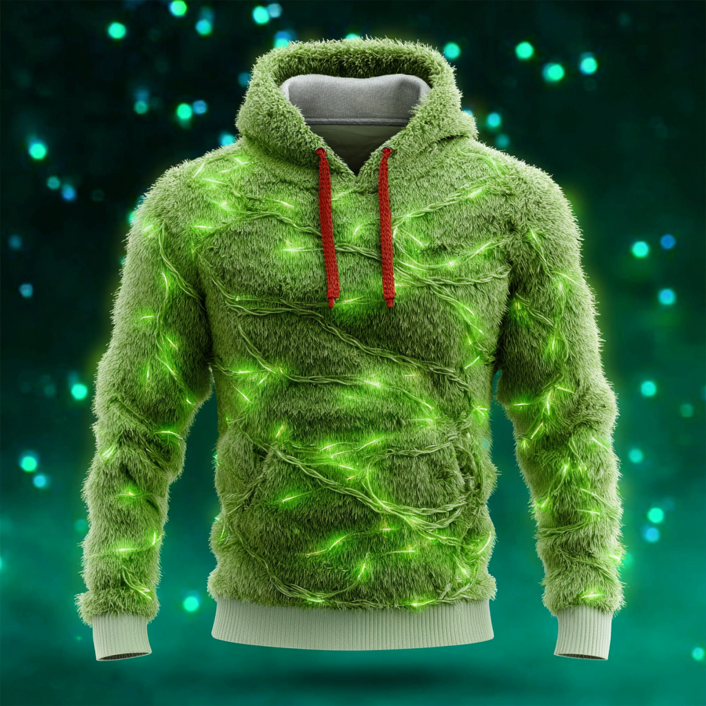 Retro Colored Light Design Men's Winter Warm Flannel Hooded Sweatshirt elevenforest