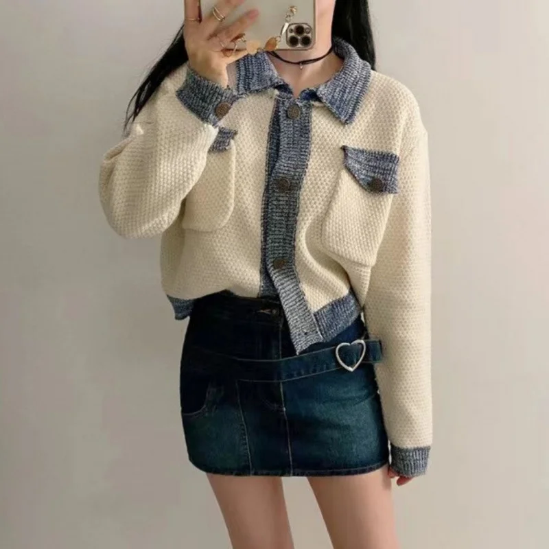 Brownm Brownm Version Of Chic Oceanic Sleeze Splicing And Smolder Side Color Reduction Small Scent Mixed Color Knitted Open Shirt 2024 Spring And Autumn Coat