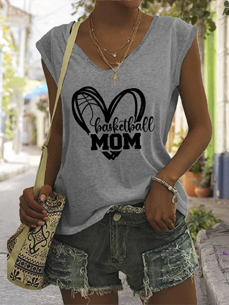 Basketball mom V Neck T-shirt Tees-Annaletters