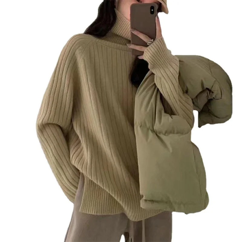 Toloer Toloer Version Contracted High Neck Add Thick Sweater Female Pit Loose Lazy Knit Sweater New All-Match Casual Jacket-Outfit Ideas