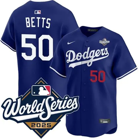 Youth Los Angeles Dodgers #50 Mookie Betts  Royal 2025 World Series Home Limited Jersey