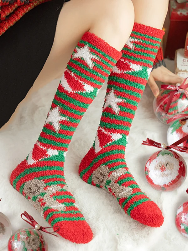 Festival Christmas Keep Warm Contrast Color Socks Accessories