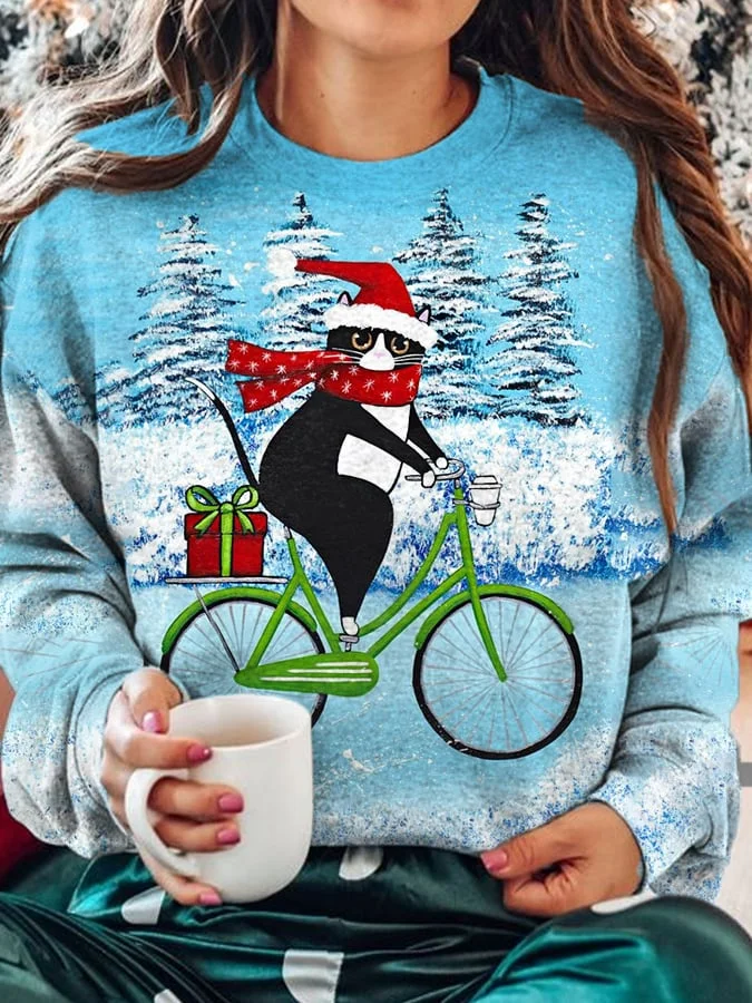 🔥Buy 3 Get 10% Off🔥Women's Christmas Snowflake Cute Cat Print Casual Sweatshirt