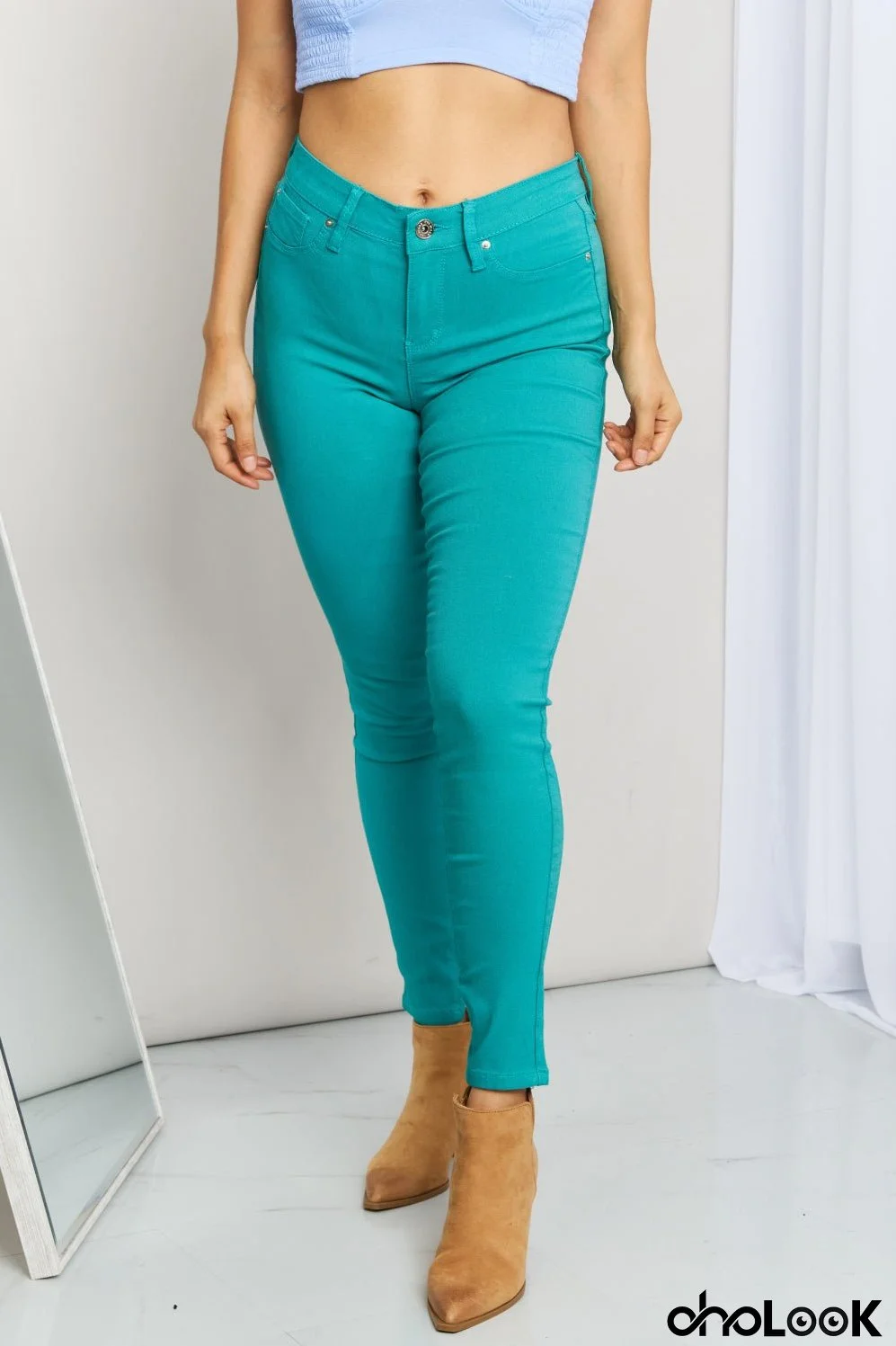 YMI Jeanswear Kate Hyper-Stretch Full Size Mid-Rise Skinny Jeans in Sea Green