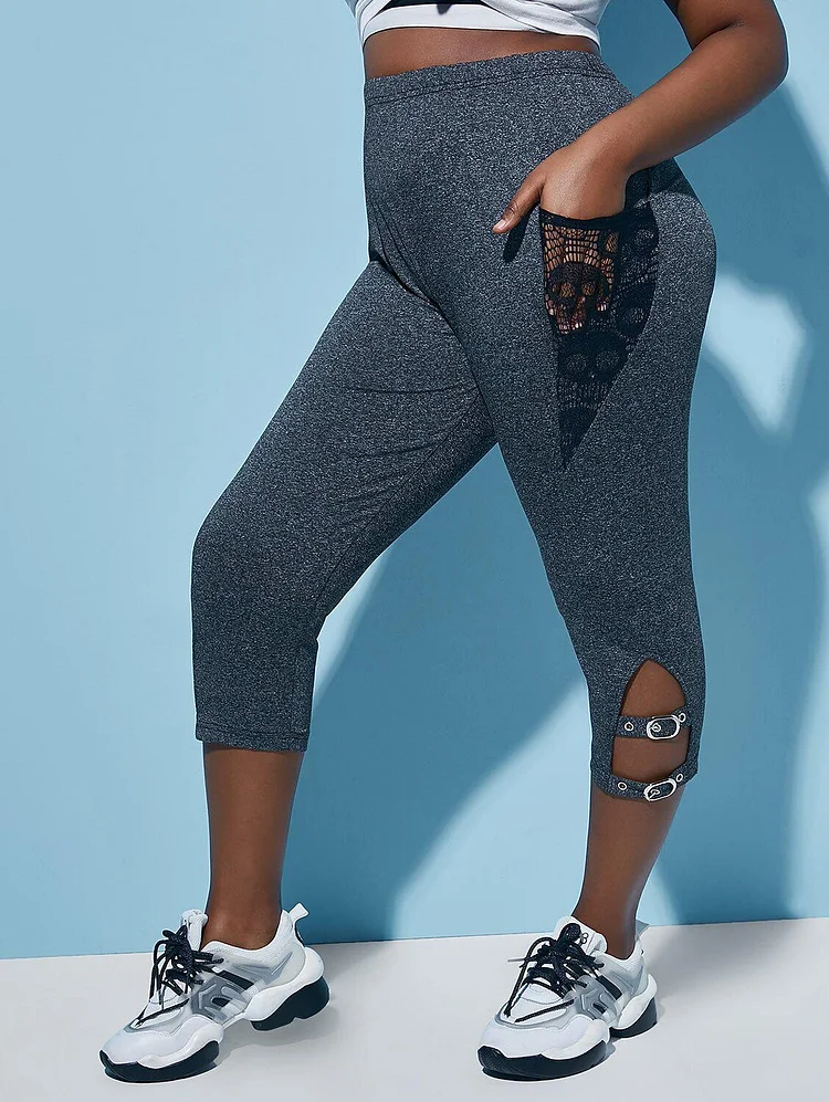 Women's Plus Size Side Pockets Patchwork Capri Leggings