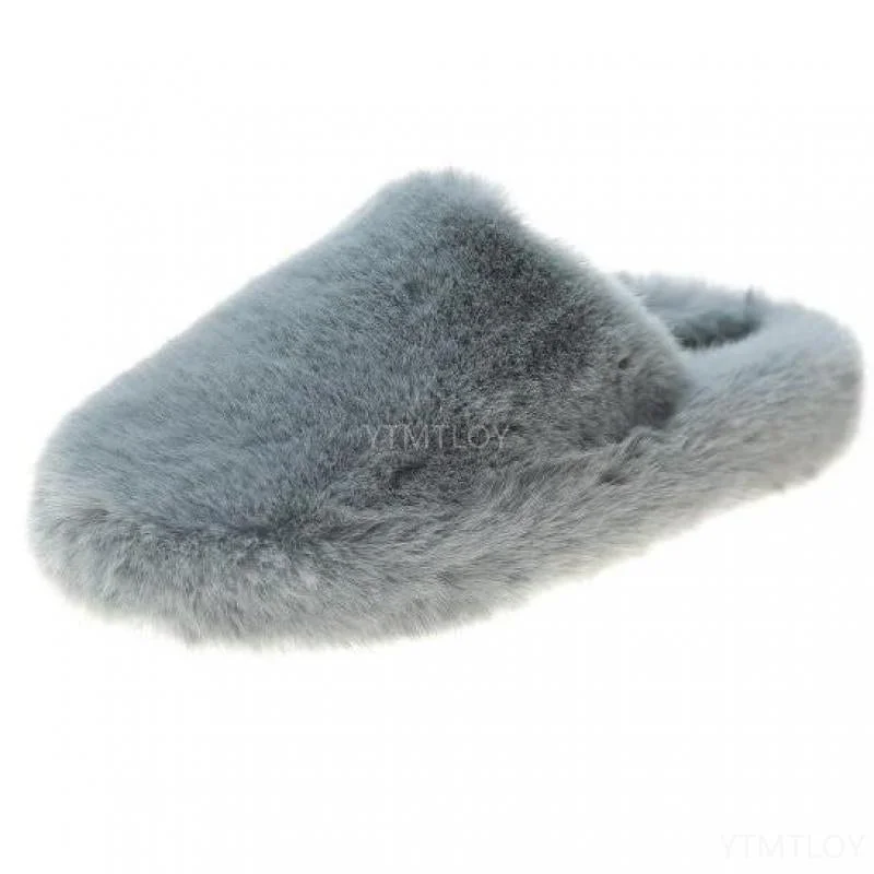 Winter Women House Zapatillas Mujer Casa Furry Slippers Fashion Faux Fur Warm Shoes Slip on Flats Female Slides Black Plush