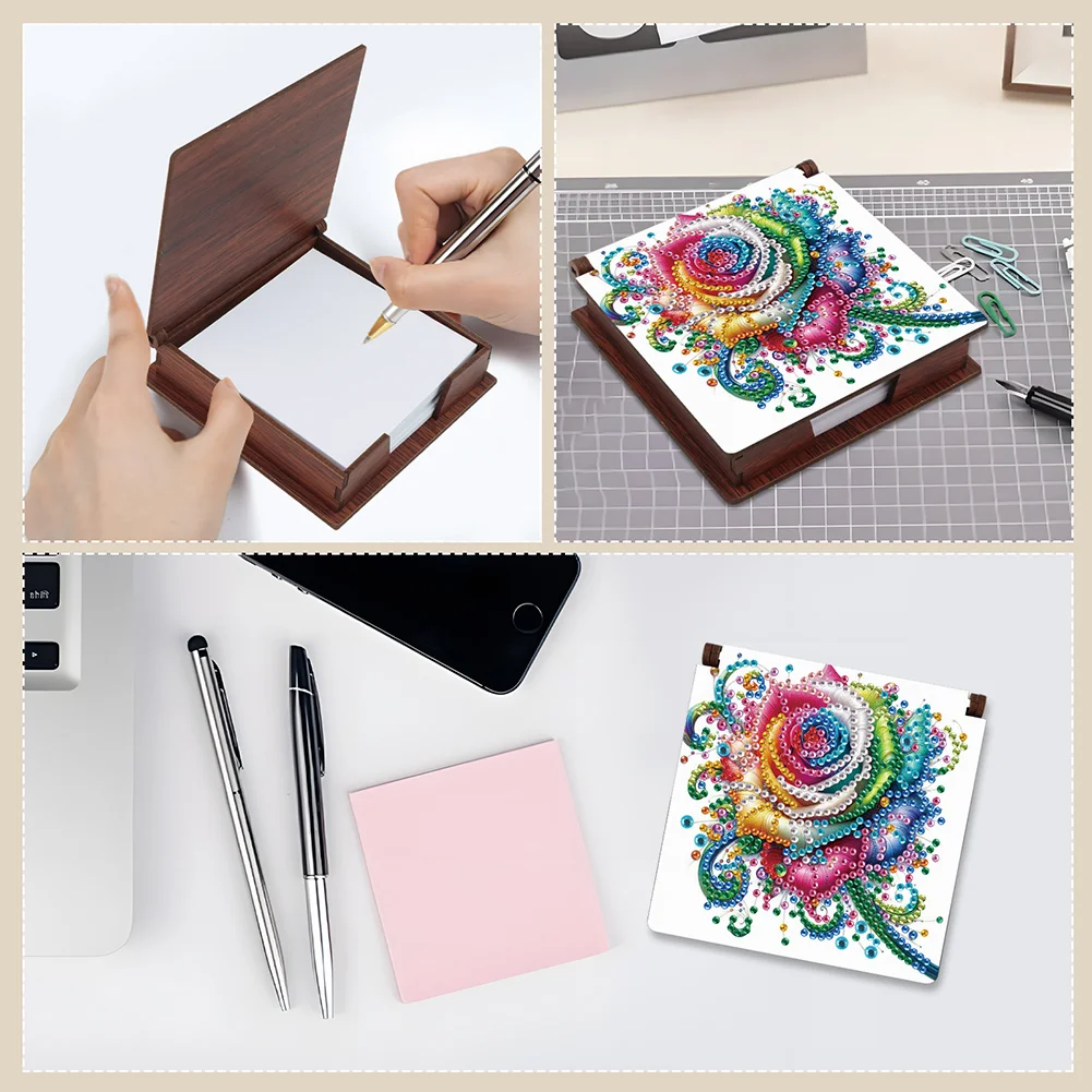 Wood Shining Rose Diamond Painting Memo Pad Holder Mosaic Kit for Home Office