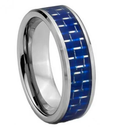 6MM 8MM 10MM Couples Tungsten Carbide Blue Carbon Fiber Inlaid Wedding Bands