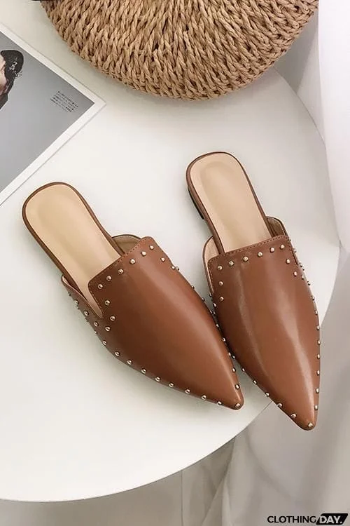 Rivet Point Toe Mules Flats