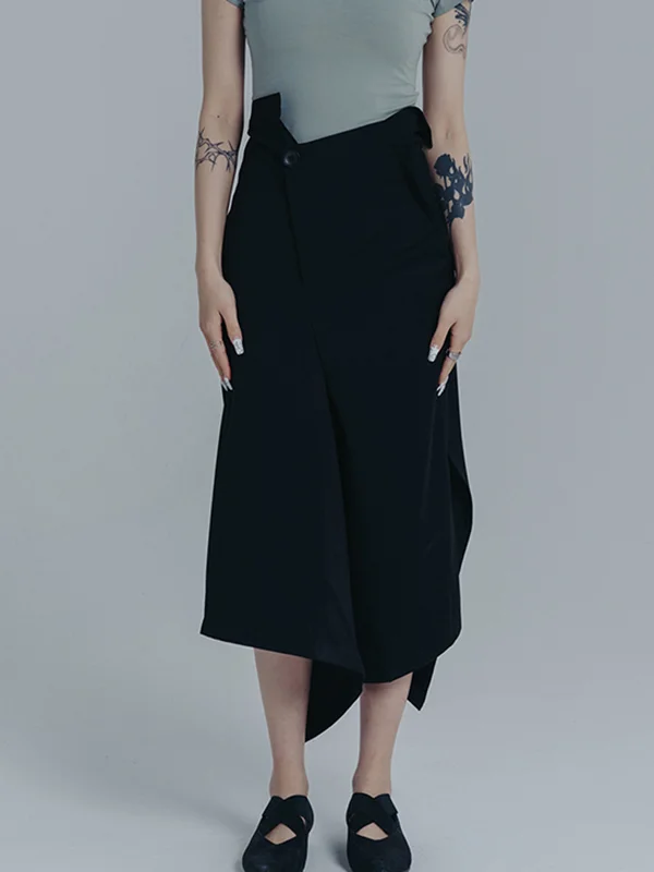 Stylish Split-Joint Asymmetric Black Skirts