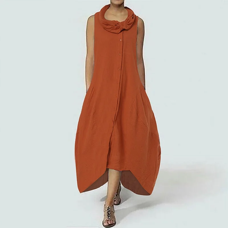 Women Sleeveless Solid Loose Mid-calf Dress 2022 ZANZEA Casual Asymmetrical Hem Party Vestidos Sarafans Fashion Summer Sundress
