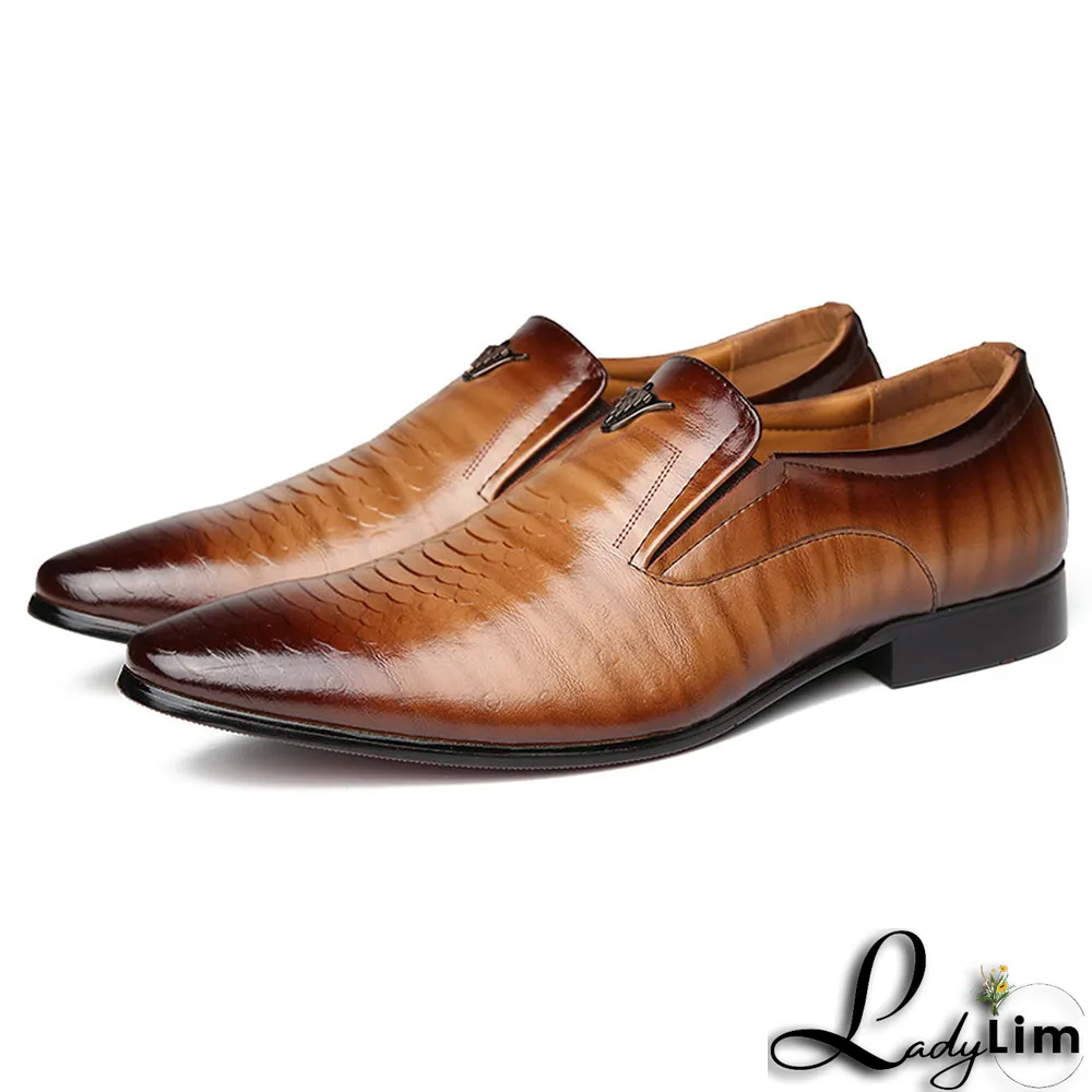 Brown Casual Vintage Basic Pointed Leather Shoes