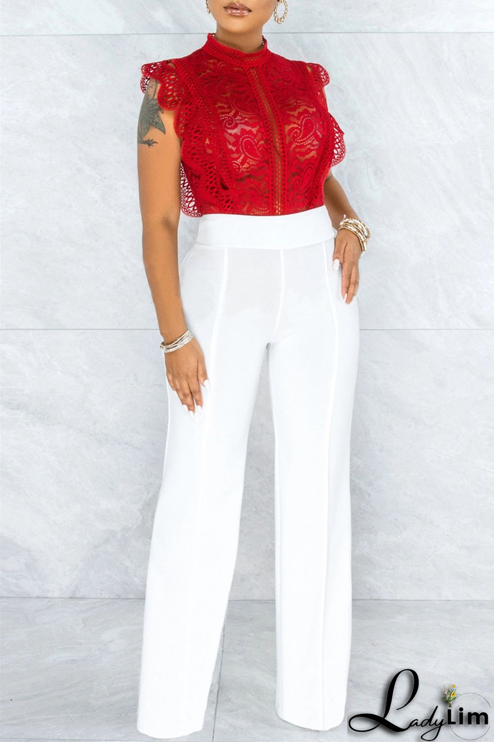 White Fashion Casual Solid Basic Regular High Waist Trousers