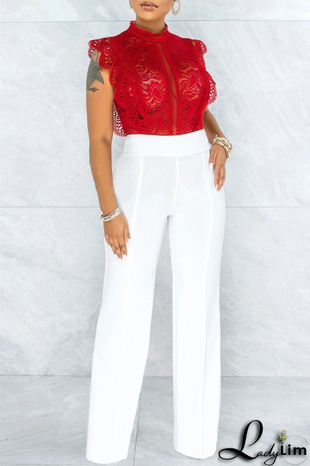 White Fashion Casual Solid Basic Regular High Waist Trousers
