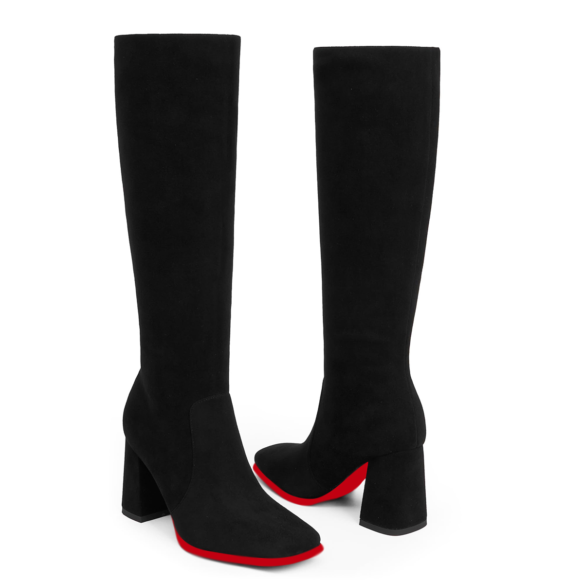 95mm Women's Knee Boots Red Bottom Block Chunky Heels Zipper Fashion Sexy Daily Matte Boot-MERUMOTE