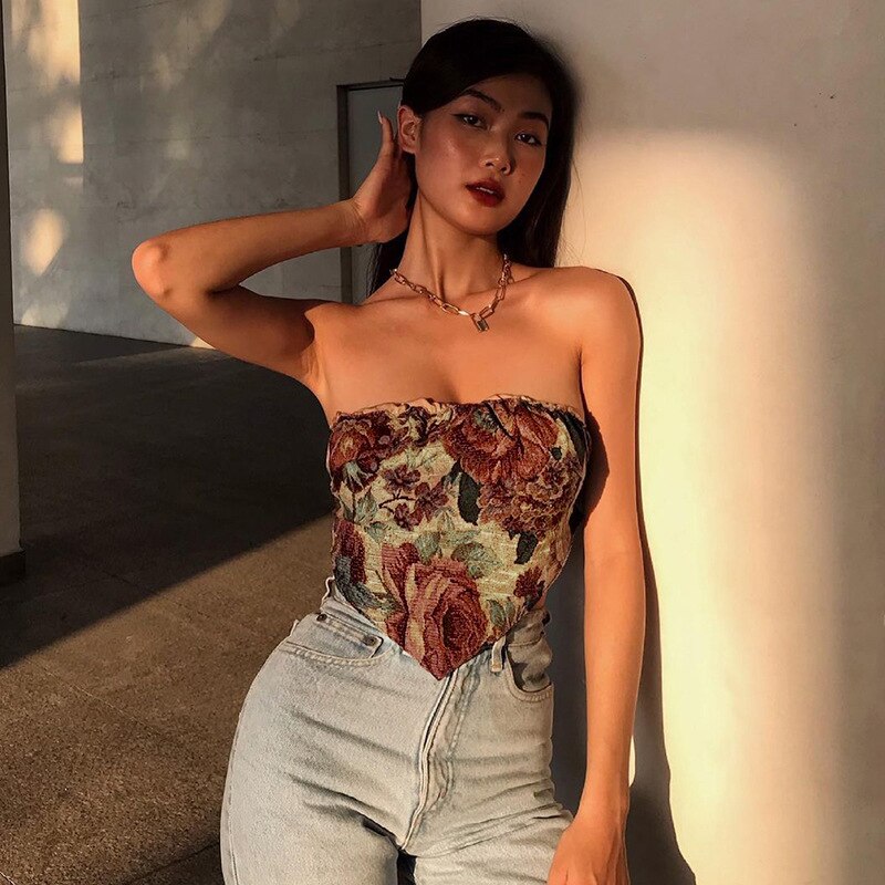 Ootddress Summer Sexy Off-Shoulder Tube Tops 2025 New Strapless Backless Printed Tank Top Vest Vintage Corset Camis Party Clubwear