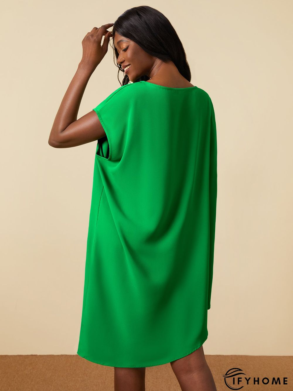 Simple Loosen Solid Cap Sleeve Knee Dress | IFYHOME