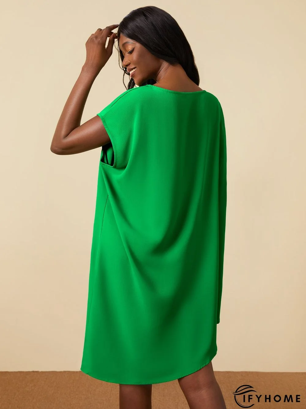 Simple Loosen Solid Cap Sleeve Knee Dress | IFYHOME