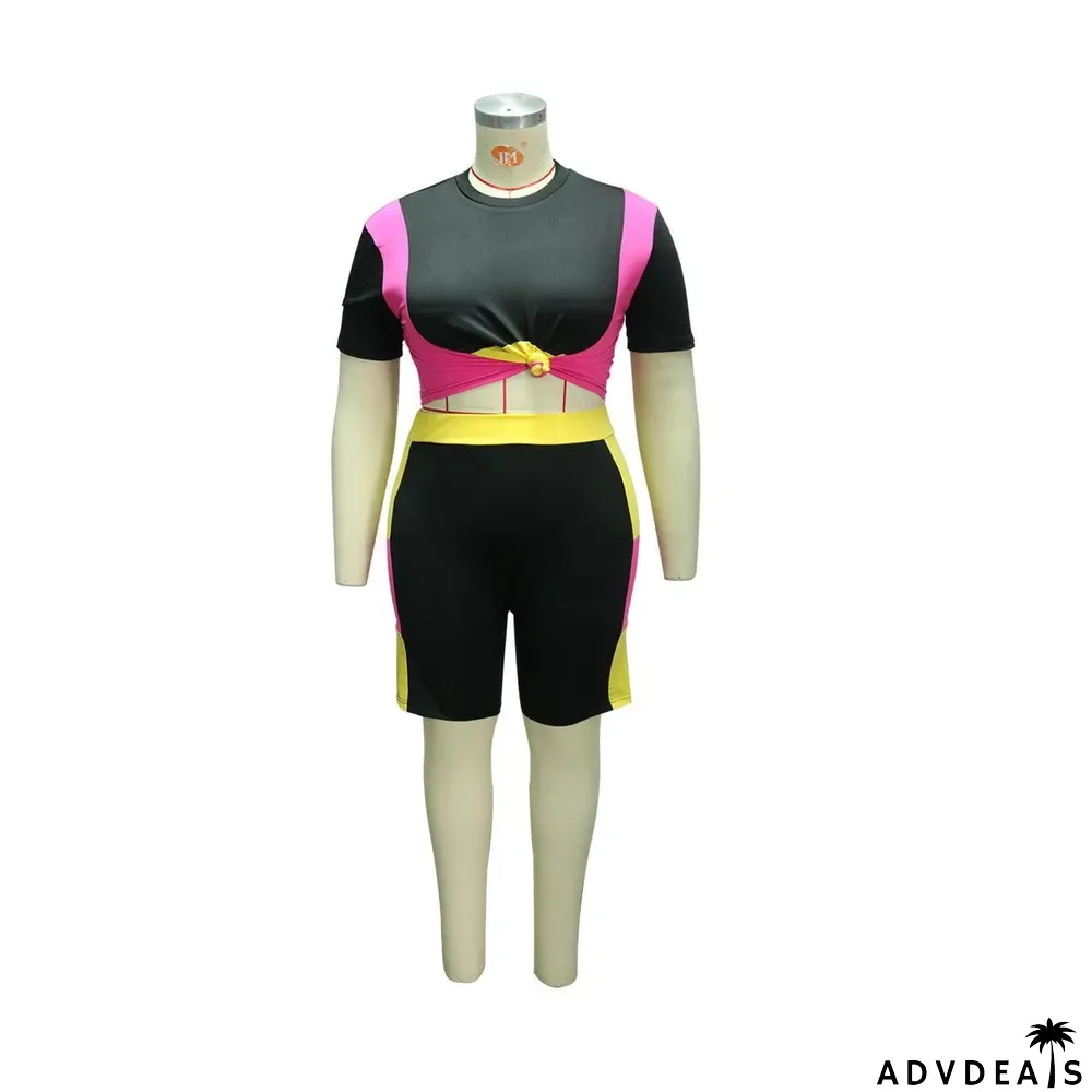 Plus Size Women's Contrast Plus Size Contrast Color Casual Two Piece