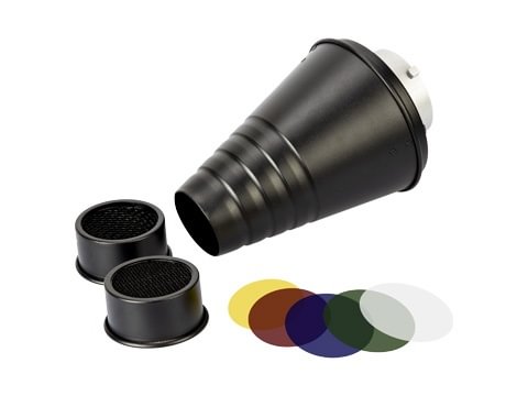 BA-ST3 Bowens Mount 3.1-inch Snoot with 25° & 30° honey combs and 5x color filters