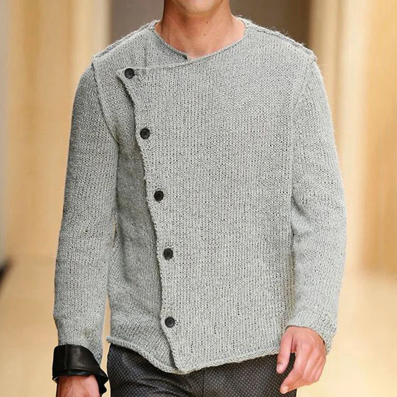 Fashionable Men's Diagonal Placket Thick Knit Sweater