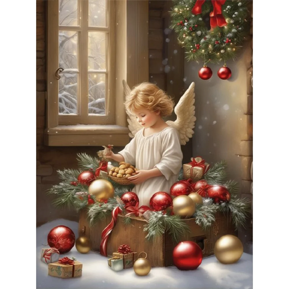 Diamond Painting - Full Round Drill - Christmas Angel Girl(Canvas|30*40cm)