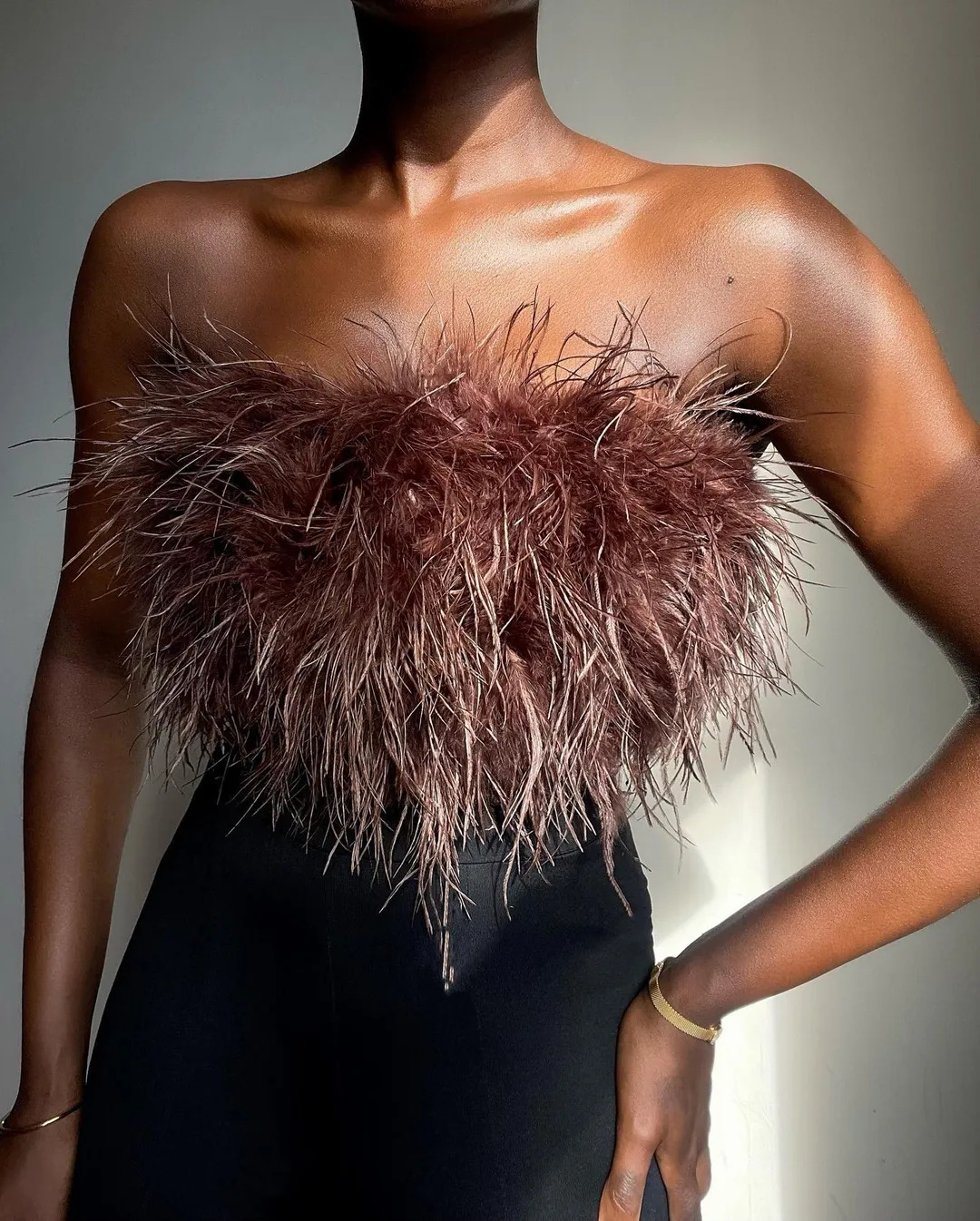 Ootddress Fur Feather Strapless Tube Tops For Women Party Fashion Bustier Cute Top Y2k Club 2025 New Sexy Mini Fluffy Corset Top