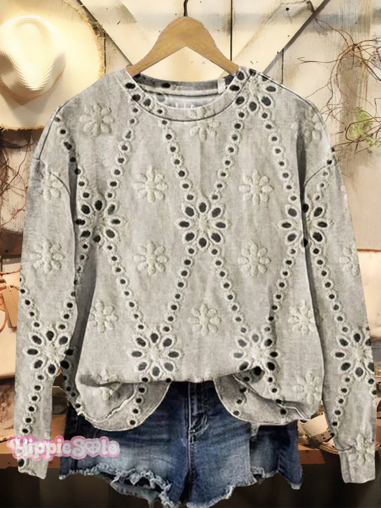 Women's Floral Texture Art Print Casual Crew Neck Sweatshirt