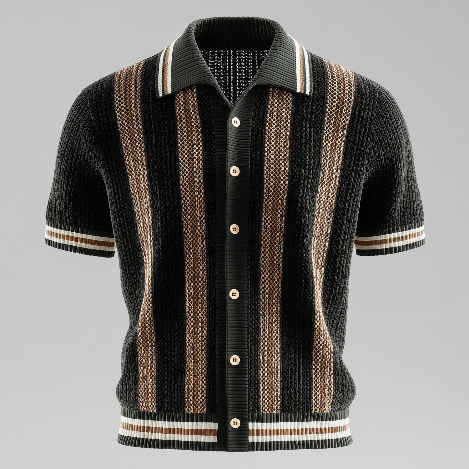 Men's Colorblock Striped Knit Short Sleeve Button Up Shirt
