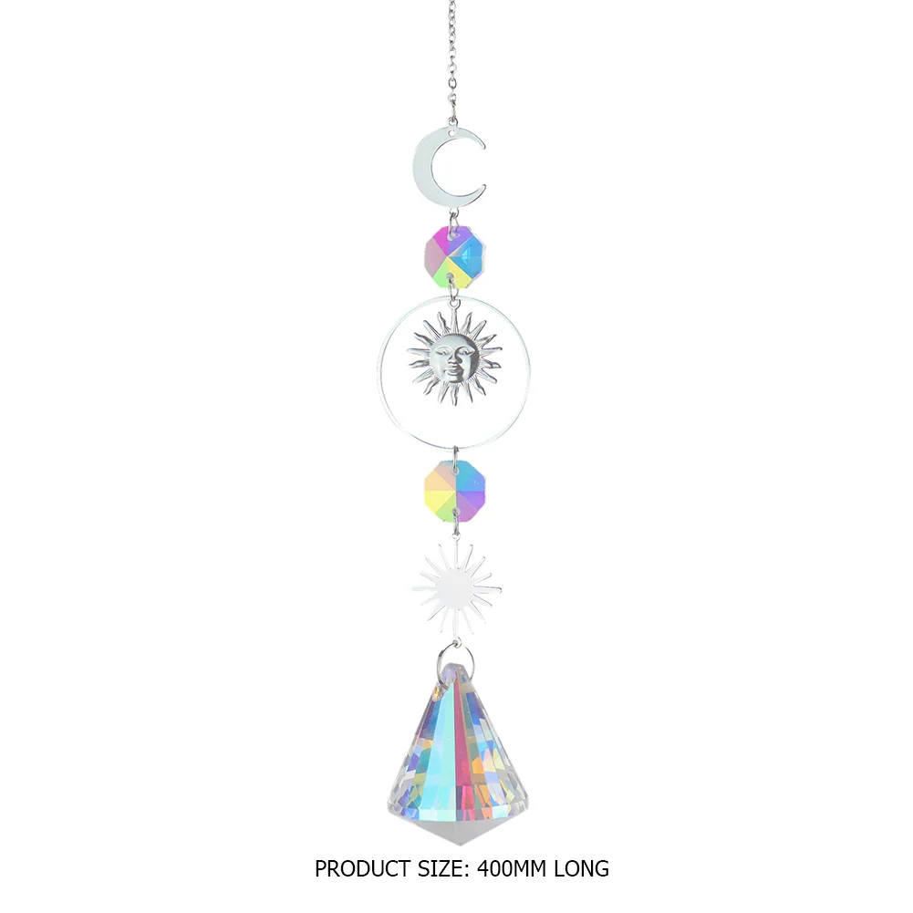 Wind Chime Crystal Light Catcher Ball Ornaments Round Frame Pendant (6)
