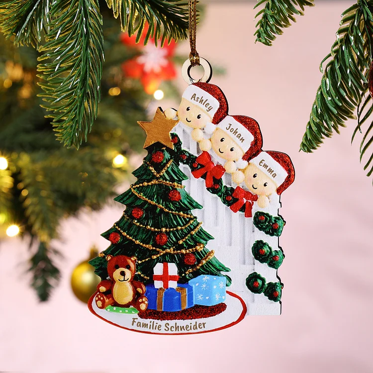 Holz Personalisiertes 3 Namen Text Weihnachtsornament Baum Anhänger mit 3 Kinder