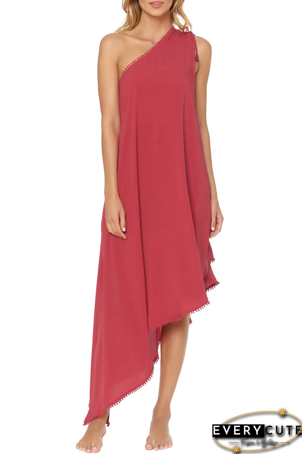 Red One-Shoulder Maxi Cover-Up Dress