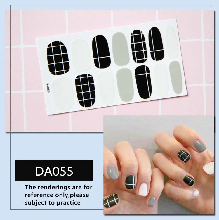 Full Cover Wraps Nail Polish Stickers Strips Plain Nail Art Decorations Heart Designs Glitter Powder Manicure Tips-Nail Inspo