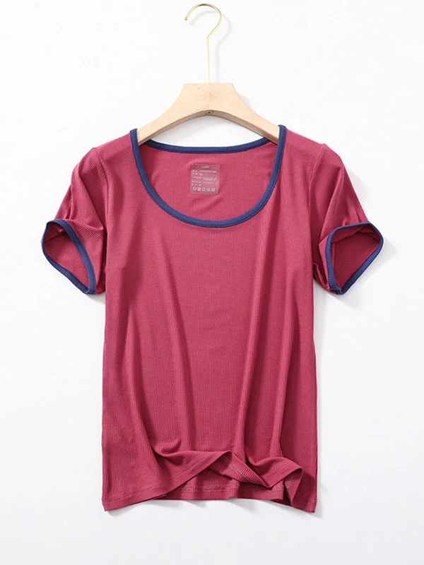 Contrast Colors Modal Round-Neck Short Sleeve T-Shirts