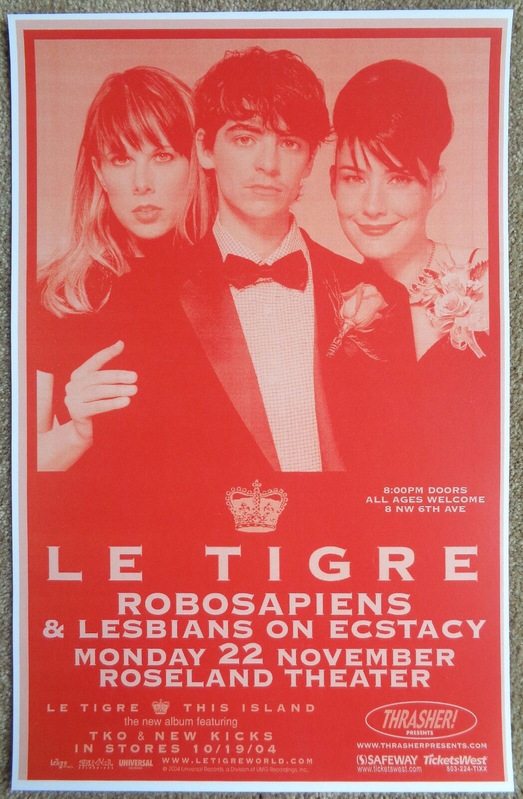 LE TIGRE 2004 Gig POSTER Portland Oregon KATHLEEN HANNA Bikini Kill Concert