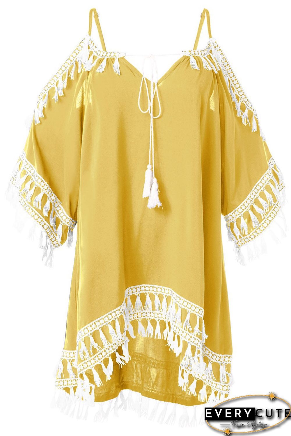 Yellow Boho Tassel Tunic Cover up