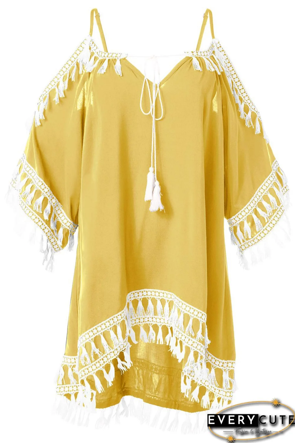 Yellow Boho Tassel Tunic Cover up