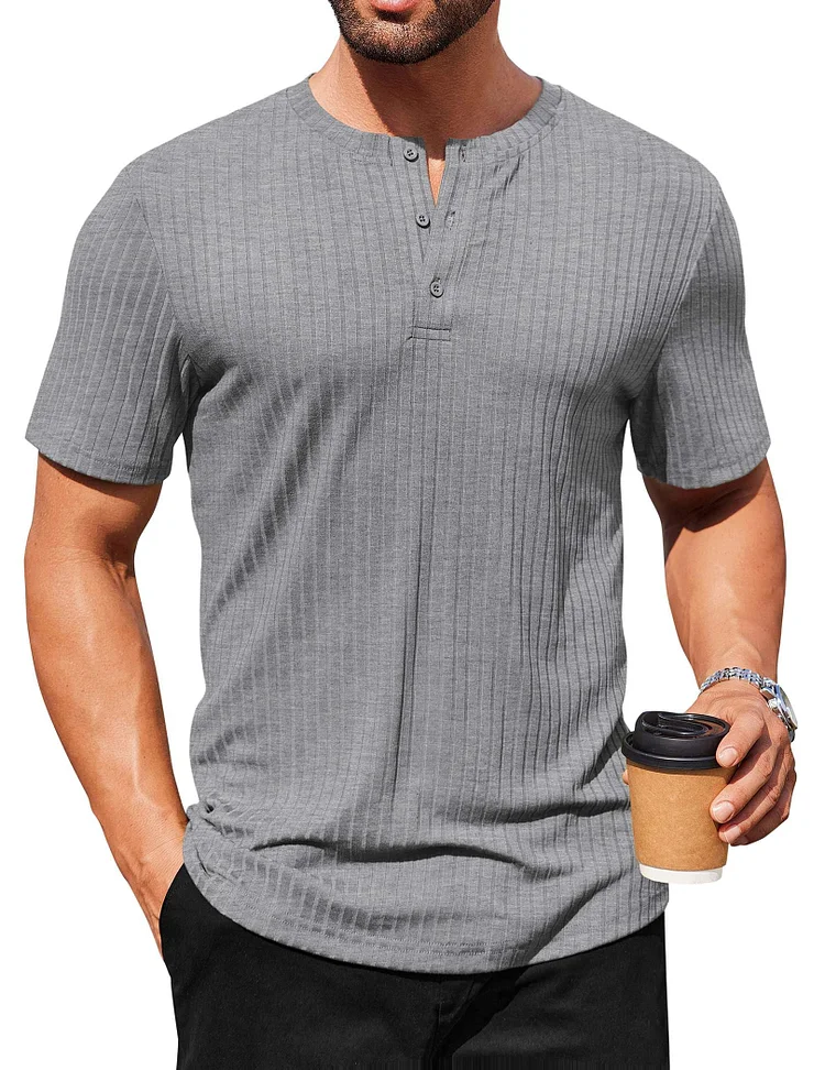Men's Henley Striped Stretch Casual Shirt